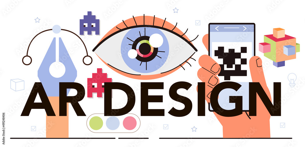 Poster ar design typographic header. augmented reality visual development.