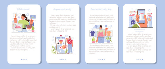 AR developer mobile application banner set. Augmented reality software