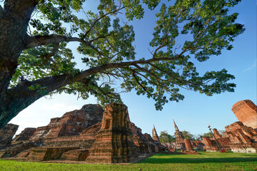 Wat Mahathat is an ancient site in Ayutthaya, Thailand that tourists like to visit and photograph,...
