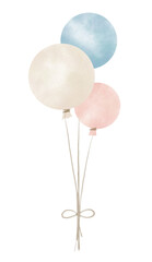 Watercolor Bunch of helium Balloons. Hand drawn cute illustration for birthday greeting cards or party invitations