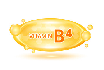 Vitamin B4 and minerals complex. Glossy vitamins pills capsules. Pill, Healthy food supplement. Medical scientific and healthcare concept. Isolated on white background 3D Vector EPS10.