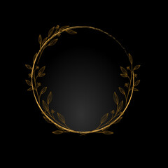 golden leaves floral round frame