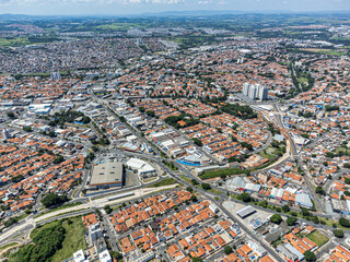 Fototapeta na wymiar Fotografia aérea da cidade de Campinas SP. Bairro Campos Elíseos e Paulicéia na imagem. 
