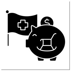 Credit suisse glyph icon. Piggy bank.Create long-term value and mitigate risks with an investment strategy. Accumulate money. Pension fund.Filled flat sign. Isolated silhouette vector illustration