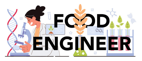 Food engineering typographic header. Biotechnology for bio engineering