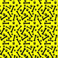 Fototapeta na wymiar seamless pattern with bone and paw vector in yellow color