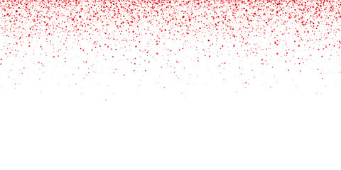 Wide red glitter holiday falling confetti on white background. Vector