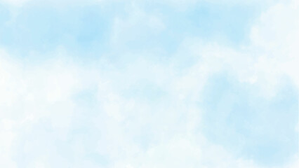 Soft ink effect sky blue color watercolor background. Creative light turquoise shades frame illustration. Grunge aquarelle painted paper textured canvas for vintage design, invitation card, template.