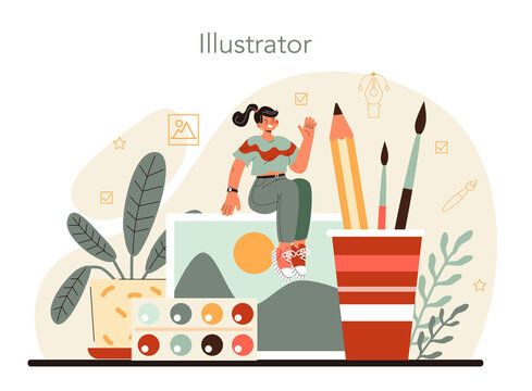 Illustration designer. Artist drawing pictures and digital illustrations