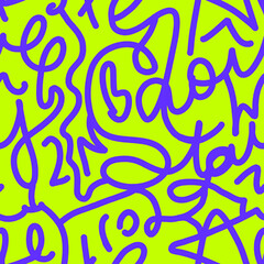 Obraz premium Abstract One Line Drawing Curves Lines Brush Strokes Mix Letters Graffiti Retro Seamless Vector Pattern Isolated Background