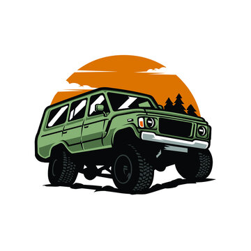 Offroad Adventure SUV Vector Illustration Isolated In White Background. Best For Automotive Tshirt Design