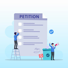 Petition form concept. People signing and spreading petition or complaint. flat vector