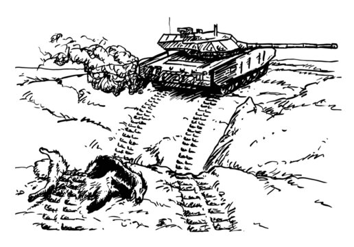 Dax ist gefallen, B&ouml;rse und Krieg, Illustration zu aktueller Wirtschaft und Politik, &uuml;berfahrener Dachs, Konzept-Art