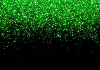 Fototapeta na wymiar Holiday background scattering of green glitter on black background. Vector