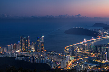 Sunset over Busan city, South Korea