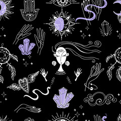 Seamless pattern on the theme of mysticism and esotericism. Vector