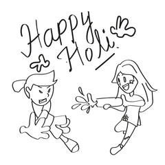 Happy holi festival post with hand drawn illustration, happy kids drawing