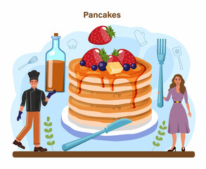 Pancake. Tasty pancake for breakfast with berry and maple syrup
