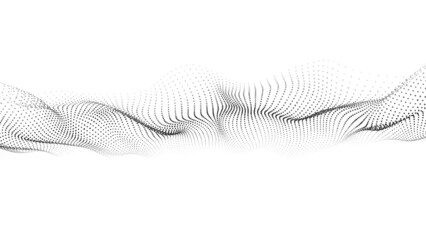 Wave of moving dots. Abstract white background. Vector 3d illustration.