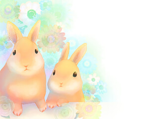 2匹のうさぎのメルヘンフラワーフレーム