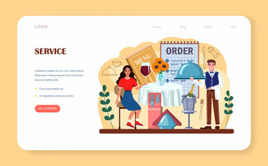 Waiter web banner or landing page. Restaurant staff in the uniform