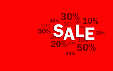 Red background with the inscription SALE and percentages.