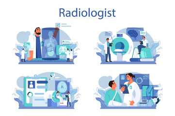 Radiology concept set. Idea of health care and disease diagnosis. X-ray,