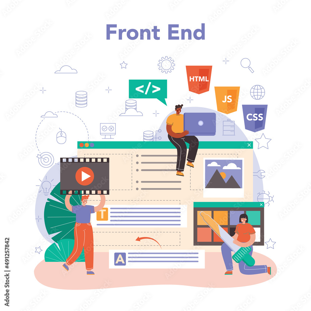 Poster front end developer concept. website interface design improvement.