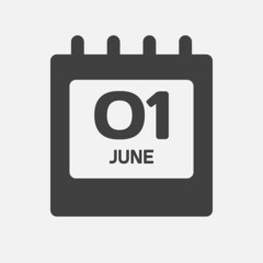 Icon day date 1 June, template calendar page