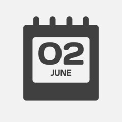 Icon day date 2 June, template calendar page