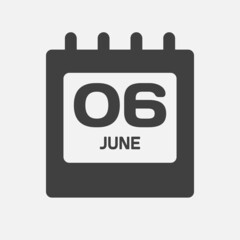 Icon day date 6 June, template calendar page