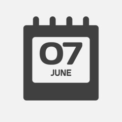Icon day date 7 June, template calendar page