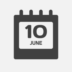 Icon day date 10 June, template calendar page