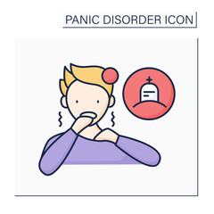 Dying fear color icon. Thanatophobia. Trembling and scared feelings due to thoughts about death.Panic disorder concept. Isolated vector illustration