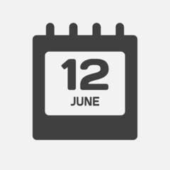Icon day date 12 June, template calendar page
