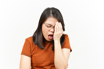 Suffering Headache Of Beautiful Asian Woman Isolated On White Background