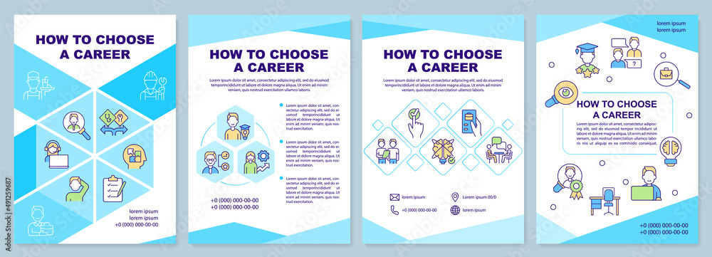 Poster how to choose career blue brochure template. decision after graduation. leaflet design with linear i