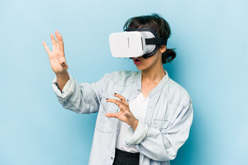 young woman wearing virtual reality glasses