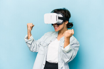 young woman wearing virtual reality glasses