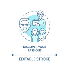 Discover your passions turquoise concept icon. What to do about bad career choice abstract idea thin line illustration. Isolated outline drawing. Editable stroke. Arial, Myriad Pro-Bold fonts used