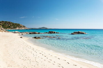 crystal clear water and white sand in Porto sa ruxi beach, Villasimius