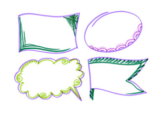 Set frames. Felt pen Illustration. Green, violet and purple Illustration