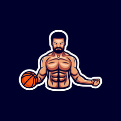Men mascot for a basketball team isolated on a dark background. Hand drawn illustration-Vector art.