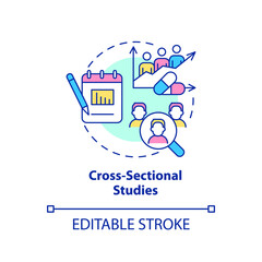 Cross-sectional studies concept icon. Scientific experiment. Clinical trials type abstract idea thin line illustration. Isolated outline drawing. Editable stroke. Arial, Myriad Pro-Bold fonts used