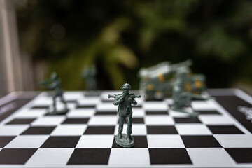 military chess on a chessboard. business ideas and competition and strategy Ukraine and Russia for political conflict and war concept