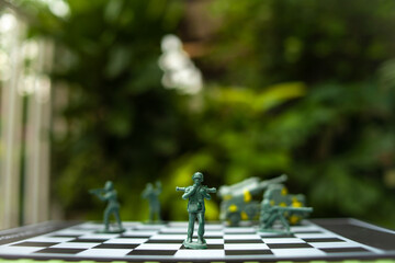 military chess on a chessboard. business ideas and competition and strategy Ukraine and Russia for political conflict and war concept - obrazy, fototapety, plakaty