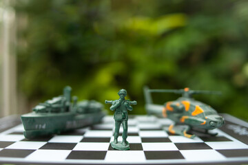 military chess on a chessboard. business ideas and competition and strategy Ukraine and Russia for political conflict and war concept