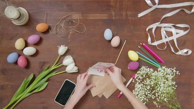 Top view of a table with items to create a composition for Easter. Happy Easter. Church holiday-Easter