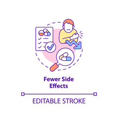 Fewer side effects concept icon. Clinical trials advantage for participant abstract idea thin line illustration. Isolated outline drawing. Editable stroke. Arial, Myriad Pro-Bold fonts used