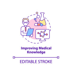 Improving medical knowledge concept icon. Clinical studies advantage for patients abstract idea thin line illustration. Isolated outline drawing. Editable stroke. Arial, Myriad Pro-Bold fonts used
